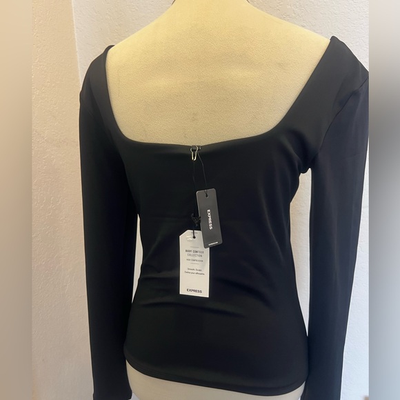 NWT EXPRESS Body Contour High Compression Square Neck Long Sleeve Top, Blk, Med - Picture 7 of 11